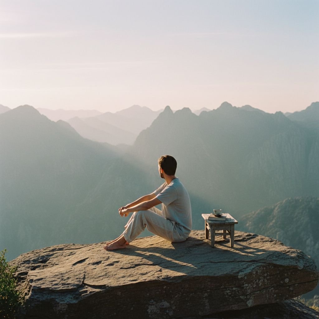 man sitting in mountain top